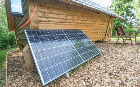 The solar panel powering Rose Hollow as an off grid site at Acorn Glade