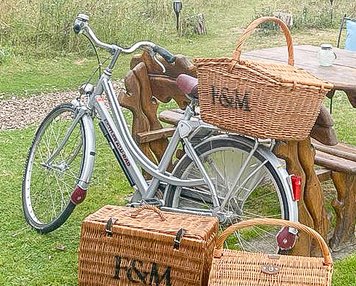 Picnic baskets ready to be filled for a day out exploring on the bikes